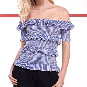 Blue Stripe Harbor Smocked Linen Blend